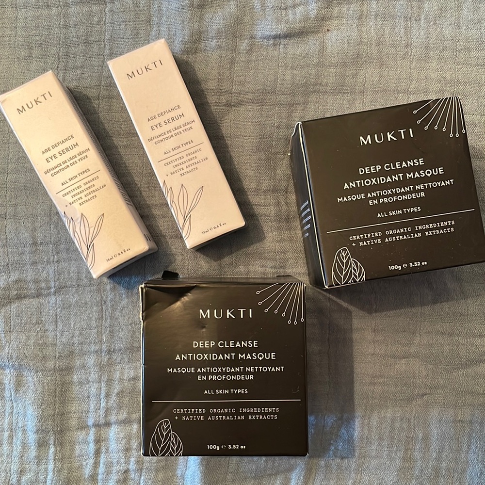 Mukti Organics Bundle! Two Eye Serums and Two Face Masks - MSRP: almost $400!
